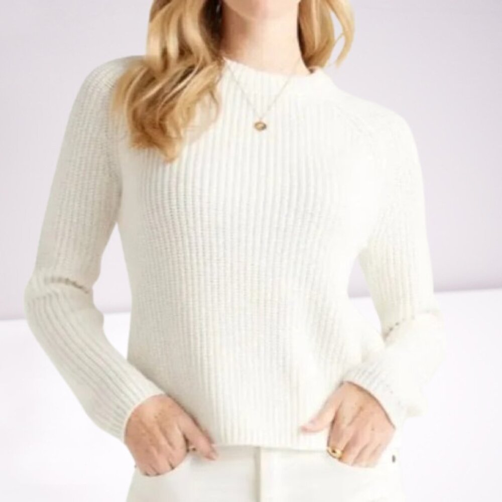 QUINCE Women's Organic Cotton Fisherman Crew Neck Sweater Size M White